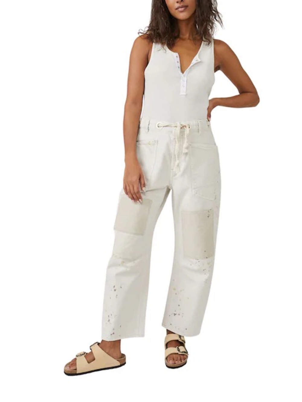 Free People We The Free Moxie Pull On Barrel Jean white , nwt sz 26, 28